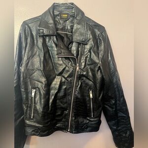C-Sono Black Faux Leather Croc-Embossed Moto Jacket Size L